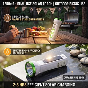 Green 1200mAh Solar Chargeable Torch 