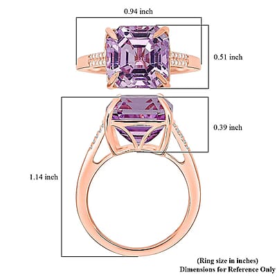 Luxoro AAAA Asscher Cut Patroke Kunzite and I2 Diamond 10.75 ctw Royal Crown Ring in 10K Rose Gold (Size 11.0)