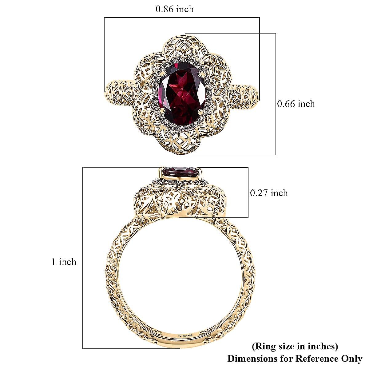 Mirage Collection AAA Radiant Ember Garnet and Natural Champagne Diamond 1.50 ctw Vintage Floral Filigree Ring in 10K Yellow Gold (Size 7.5) image number 5