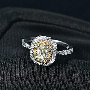 Luxuriant Lab Grown Yellow Diamond (IR) 10.5) and Lab Grown Diamond VS 1.00 ctw Art Deco Ring in 10K White Gold (Size 10.0)