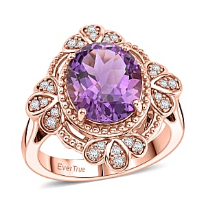 EverTrue Rose De France Amethyst and White Zircon 3.50 ctw Ring in 18K RG Plated (Size 10.0)