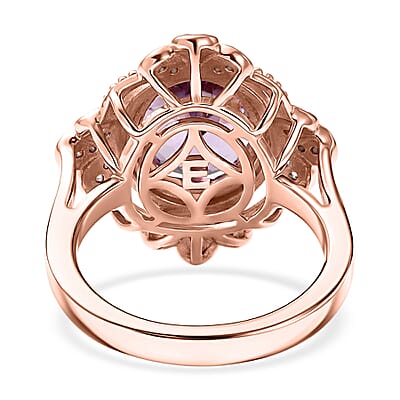 EverTrue Rose De France Amethyst and White Zircon 3.50 ctw Floral Majesty Ring in 18K RG Plated (Size 10.0)