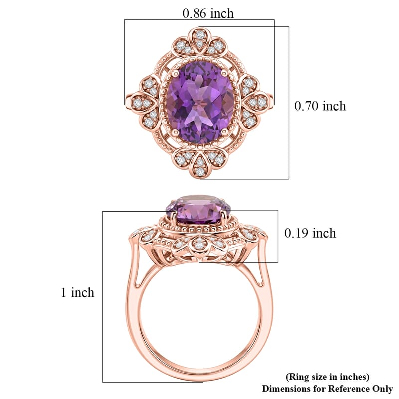 EverTrue Rose De France Amethyst and White Zircon 3.50 ctw Floral Majesty Ring in 18K RG Plated (Size 10.0)