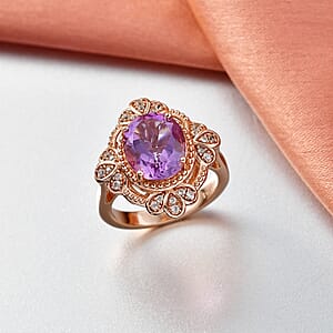 EverTrue Rose De France Amethyst and White Zircon 3.50 ctw Ring in 18K RG Plated (Size 11.0)