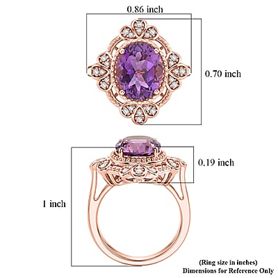 EverTrue Rose De France Amethyst and White Zircon 3.50 ctw Ring in 18K RG Plated (Size 5.0)