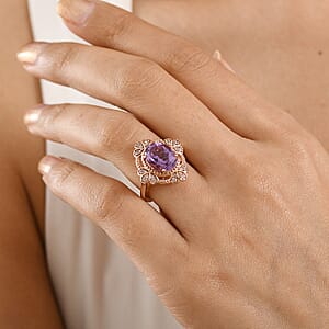 EverTrue Rose De France Amethyst and White Zircon 3.50 ctw Ring in 18K RG Plated (Size 7.0)