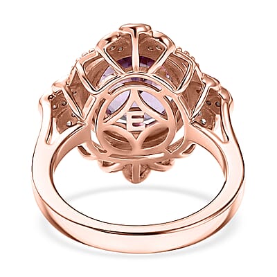 EverTrue Rose De France Amethyst and White Zircon 3.50 ctw Ring in 18K RG Plated (Size 8.0)