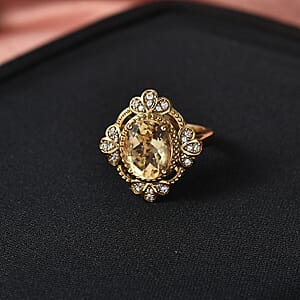 EverTrue Brazilian Citrine and White Zircon 3.50 ctw Ring in 18K YG Plated (Size 10.0)