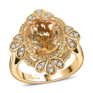 EverTrue Brazilian Citrine and White Zircon 3.50 ctw Ring in 18K YG Plated (Size 5.0)