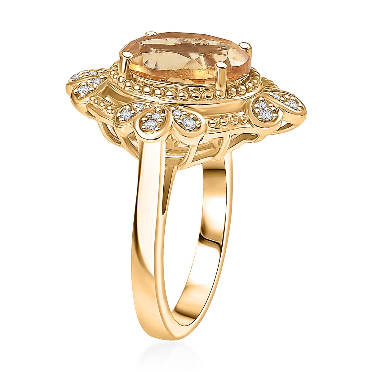 EverTrue Brazilian Citrine and White Zircon 3.50 ctw Ring in 18K YG Plated (Size 5.0) image number 3