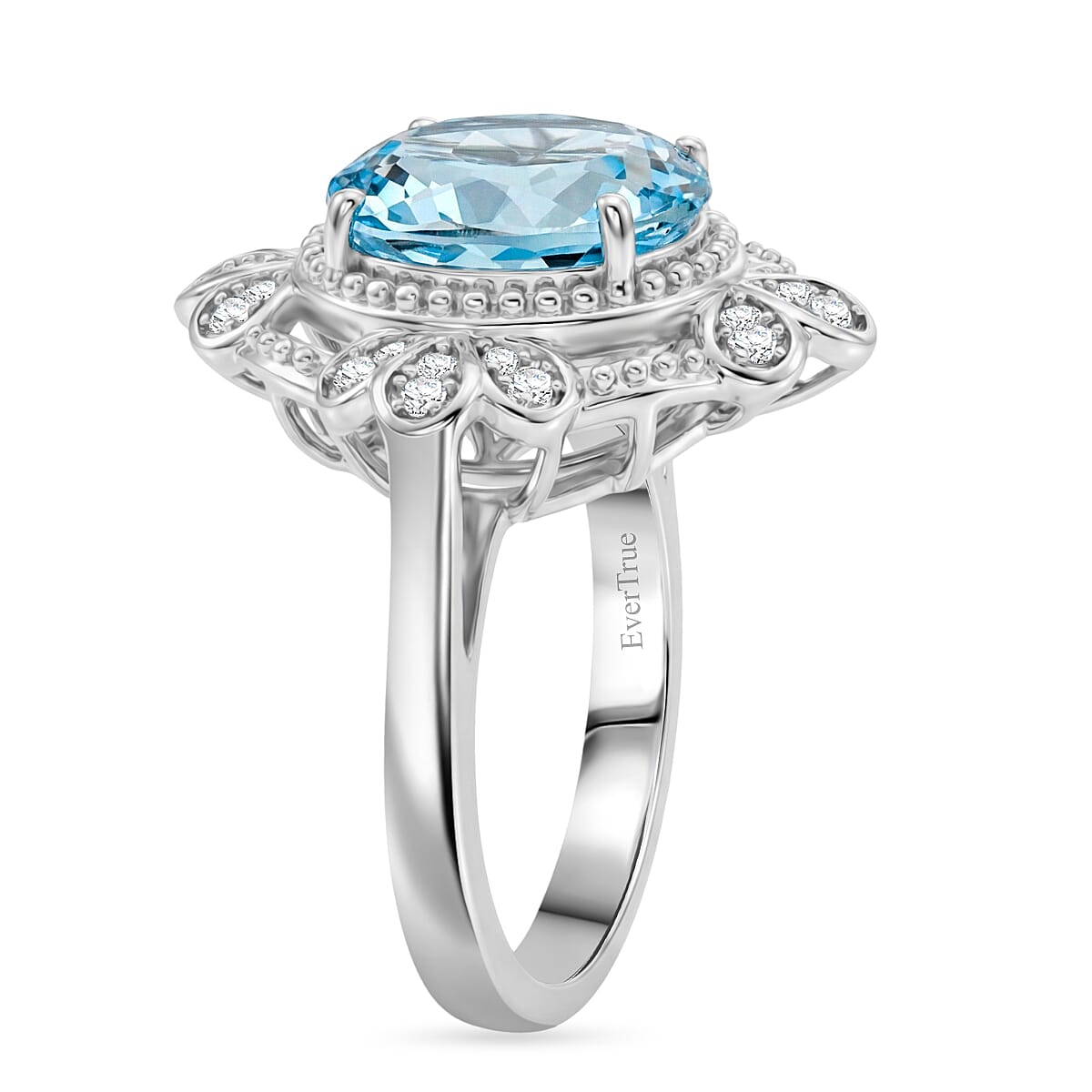 EverTrue Sky Blue Topaz and White Zircon 4.60 ctw Ring in Platinum Bond (Size 10.0) image number 3