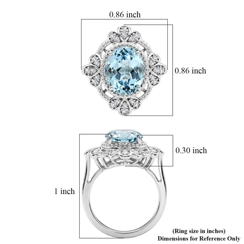 EverTrue Sky Blue Topaz and White Zircon 4.60 ctw Floral Majesty Ring in Platinum Bond (Size 10.0)