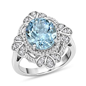 EverTrue Sky Blue Topaz and White Zircon 4.60 ctw Ring in Platinum Bond (Size 11.0)