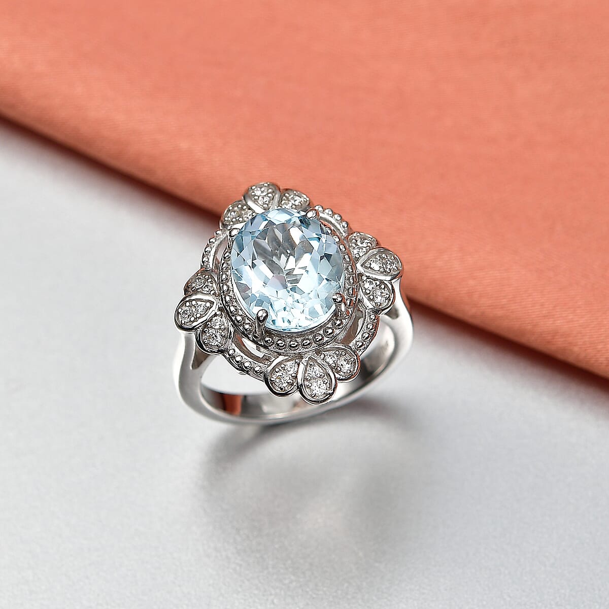EverTrue Sky Blue Topaz and White Zircon 4.60 ctw Ring in Platinum Bond (Size 7.0) image number 1