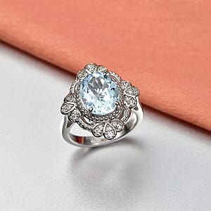 EverTrue Sky Blue Topaz and White Zircon 4.60 ctw Ring in Platinum Bond (Size 8.0)