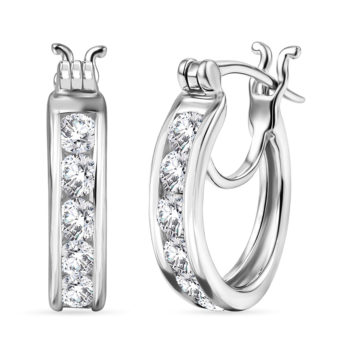 D'Joy Moissanite 1.30 ctw Hoop Earrings in Platinum Over Sterling Silver