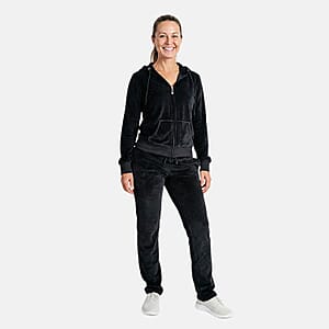 Lee Hanton Black Velour Hooded Jacket Pant Set- Small