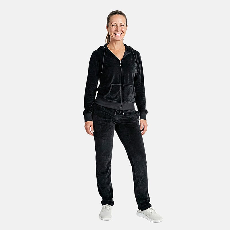 Lee Hanton Black Velour Hooded Jacket Pant Set- Small
