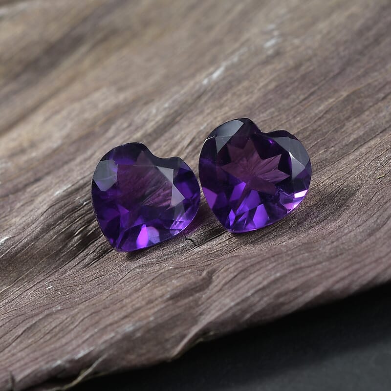 1.93 ctw Heart Cut African Amethyst Loose Gemstone – AA Grade (Set Of 2) (7 mm)