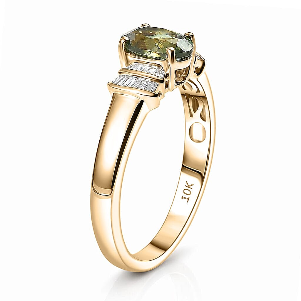 Luxoro AAA Ambanja Demantoid Garnet, Diamond I2 1.15 ctw Ring in 10K Yellow Gold (Size 6.0)