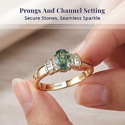 Luxoro AAA Ambanja Demantoid Garnet, Diamond I2 1.15 ctw Ring in 10K Yellow Gold (Size 6.0)