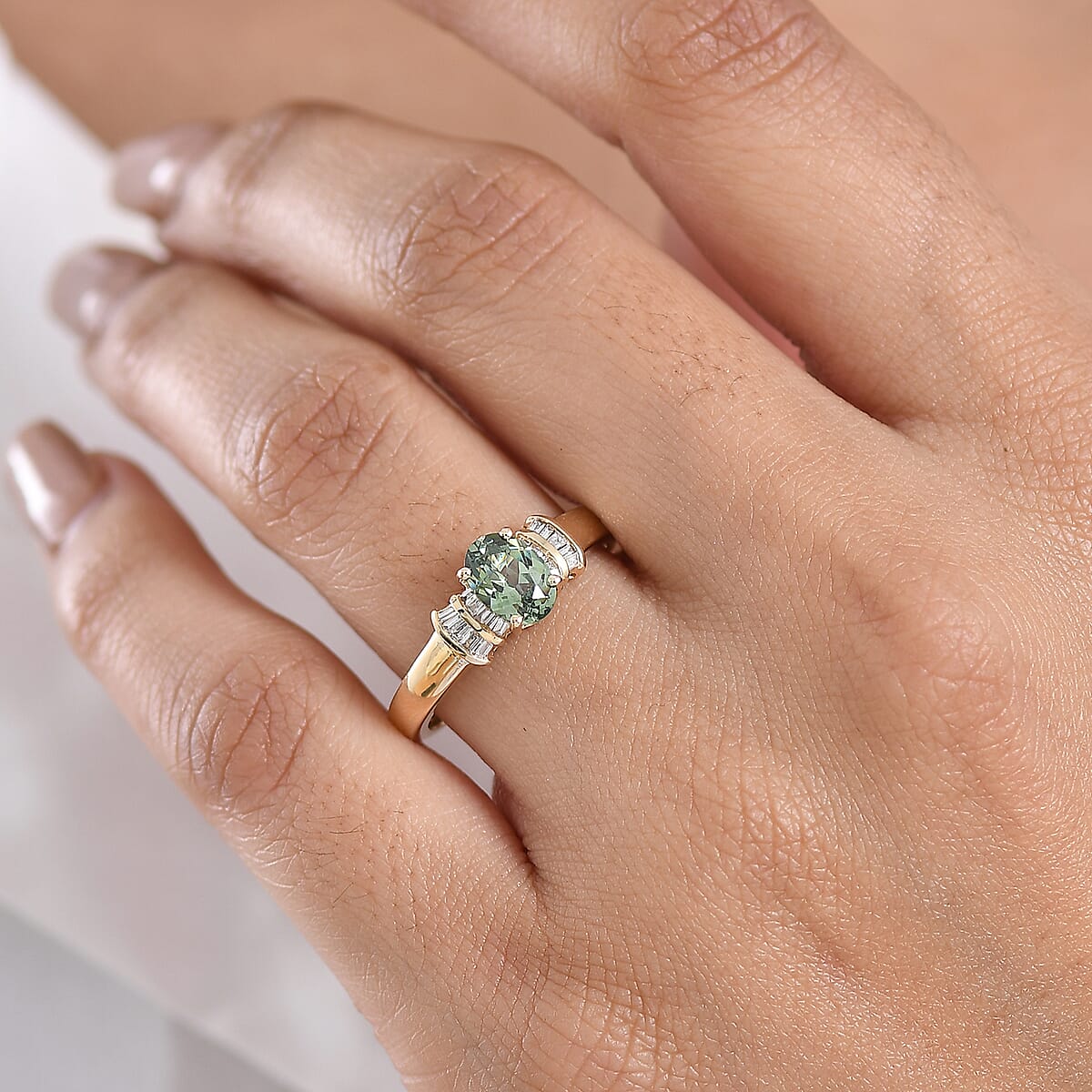 Luxoro AAA Ambanja Demantoid Garnet, Diamond I2 1.15 ctw Ring in 10K Yellow Gold (Size 7.0) image number 2