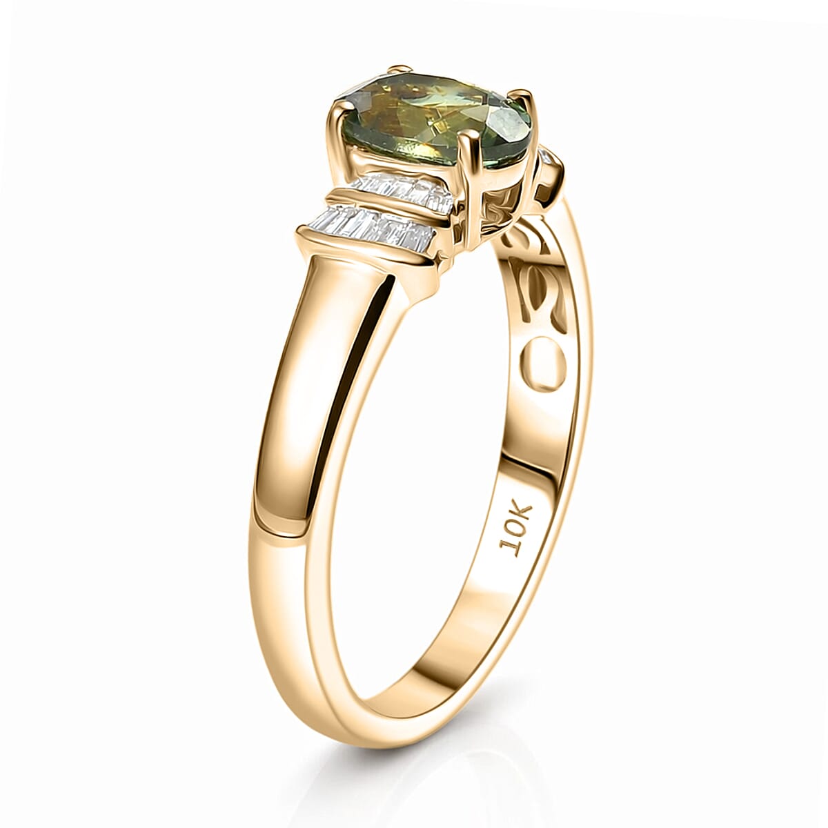 Luxoro AAA Ambanja Demantoid Garnet, Diamond I2 1.15 ctw Ring in 10K Yellow Gold (Size 7.0) image number 3