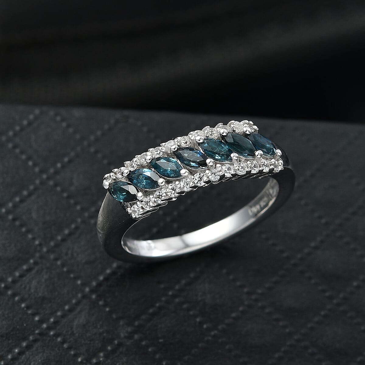 D'Joy Premium Monte Belo Indicolite, White Zircon Ring in Rhodium Over Sterling Silver (Size 10.0) 0.75 ctw image number 1