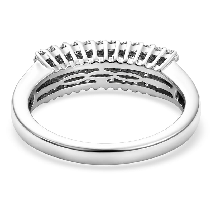 D'Joy Premium Monte Belo Indicolite and White Zircon 0.75 ctw Flowline Ring in Rhodium Over Sterling Silver (Size 10.0)
