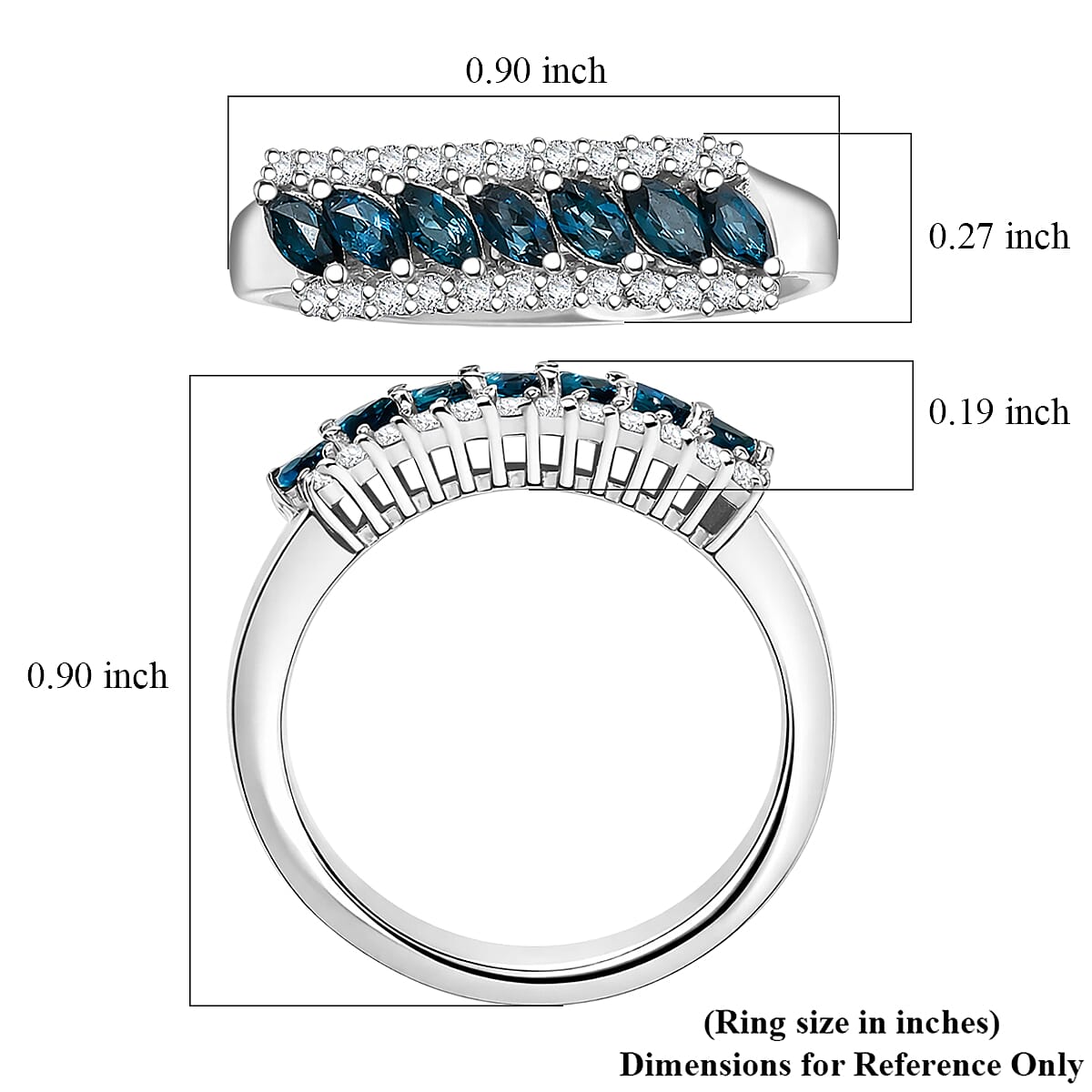 D'Joy Premium Monte Belo Indicolite, White Zircon Ring in Rhodium Over Sterling Silver (Size 10.0) 0.75 ctw image number 5