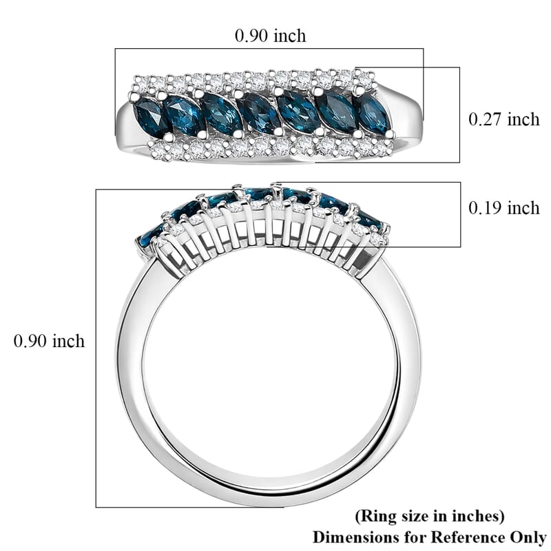 D'Joy Premium Monte Belo Indicolite and White Zircon 0.75 ctw Flowline Ring in Rhodium Over Sterling Silver (Size 10.0)