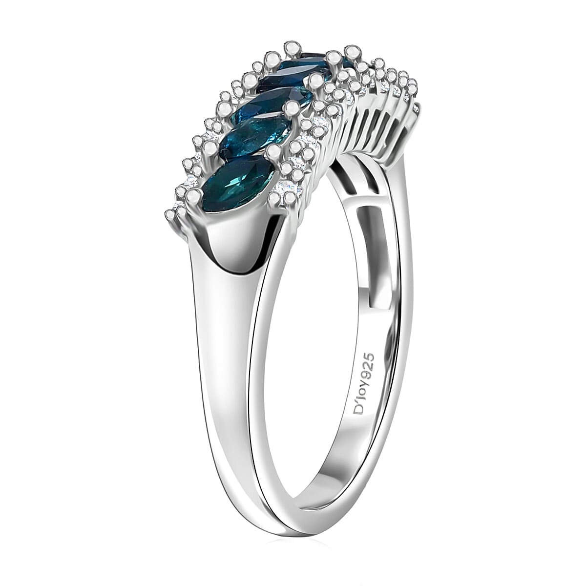 D'Joy Premium Monte Belo Indicolite and White Zircon 0.75 ctw Flowline Ring in Rhodium Over Sterling Silver (Size 6.0) image number 3