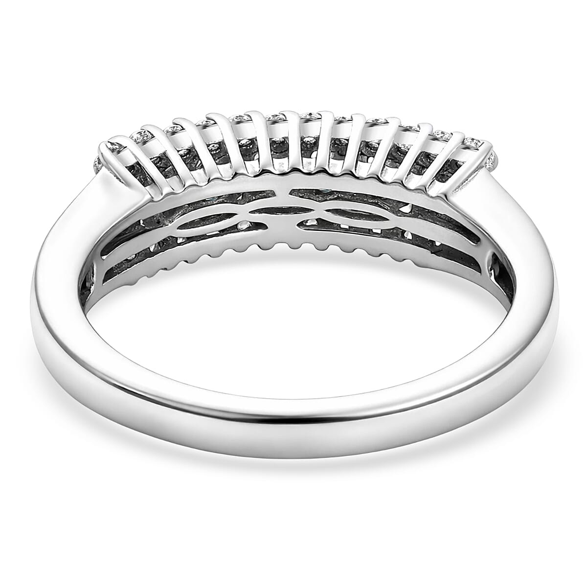 D'Joy Premium Monte Belo Indicolite and White Zircon 0.75 ctw Flowline Ring in Rhodium Over Sterling Silver (Size 7.0)