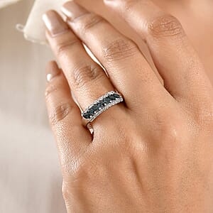 D'Joy Premium Monte Belo Indicolite and White Zircon 0.75 ctw Flowline Ring in Rhodium Over Sterling Silver (Size 9.0)