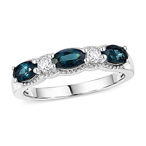 D'Joy AAA Monte Belo Indicolite and Moissanite 0.90 ctw Flowing Droplets Ring in Rhodium Over Sterling Silver (Size 10.0)
