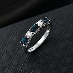 D'Joy AAA Monte Belo Indicolite and Moissanite 0.90 ctw Flowing Droplets Ring in Rhodium Over Sterling Silver (Size 10.0)