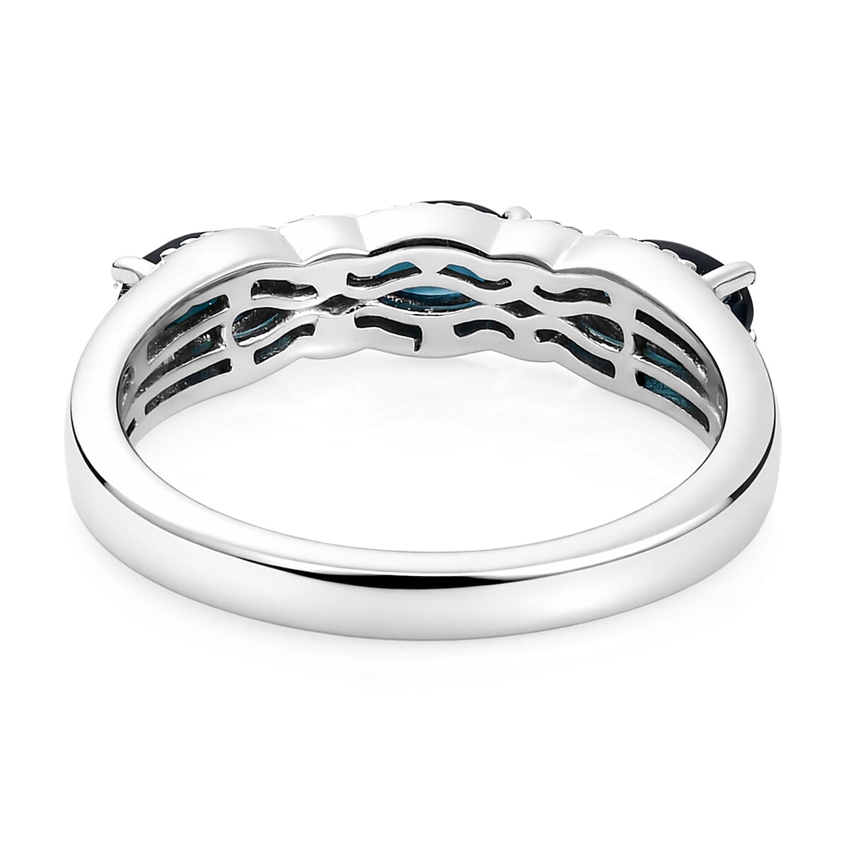 D'Joy AAA Monte Belo Indicolite and Moissanite 0.90 ctw Flowing Droplets Ring in Rhodium Over Sterling Silver (Size 6.0) image number 4