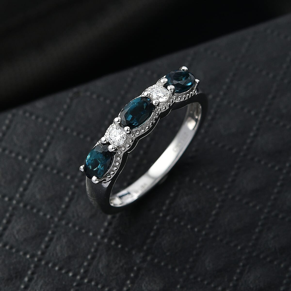 D'Joy AAA Monte Belo Indicolite and Moissanite 0.90 ctw Flowing Droplets Ring in Rhodium Over Sterling Silver (Size 7.0) image number 1