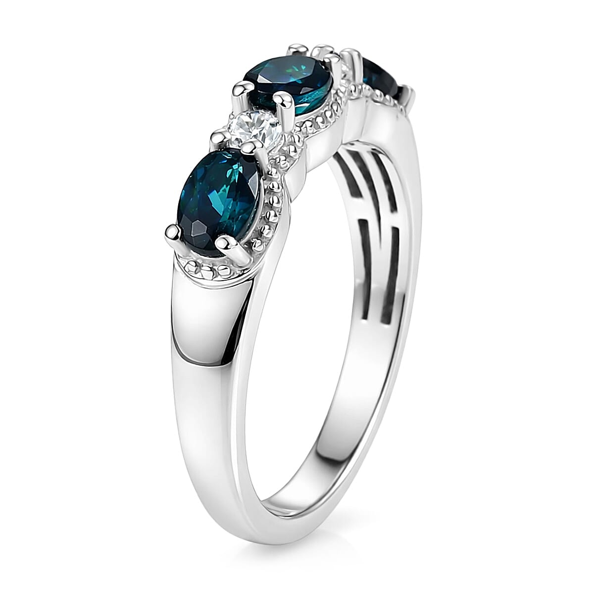 D'Joy AAA Monte Belo Indicolite and Moissanite 0.90 ctw Flowing Droplets Ring in Rhodium Over Sterling Silver (Size 7.0) image number 3