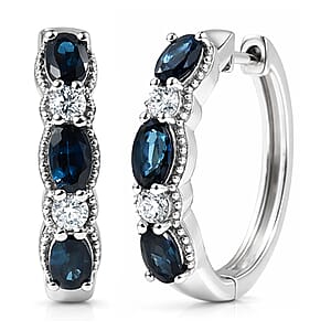 D'Joy Premium Monte Belo Indicolite and Moissanite 1.85 ctw Hoop Earrings in Rhodium Over Sterling Silver