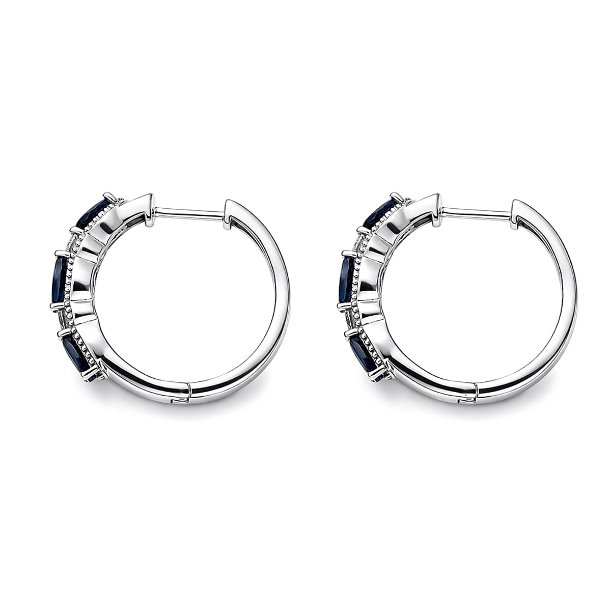D'Joy Premium Monte Belo Indicolite and Moissanite 1.85 ctw Hoop Earrings in Rhodium Over Sterling Silver image number 3