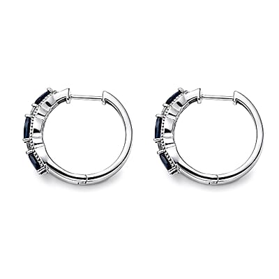 D'Joy Premium Monte Belo Indicolite and Moissanite 1.85 ctw Hoop Earrings in Rhodium Over Sterling Silver
