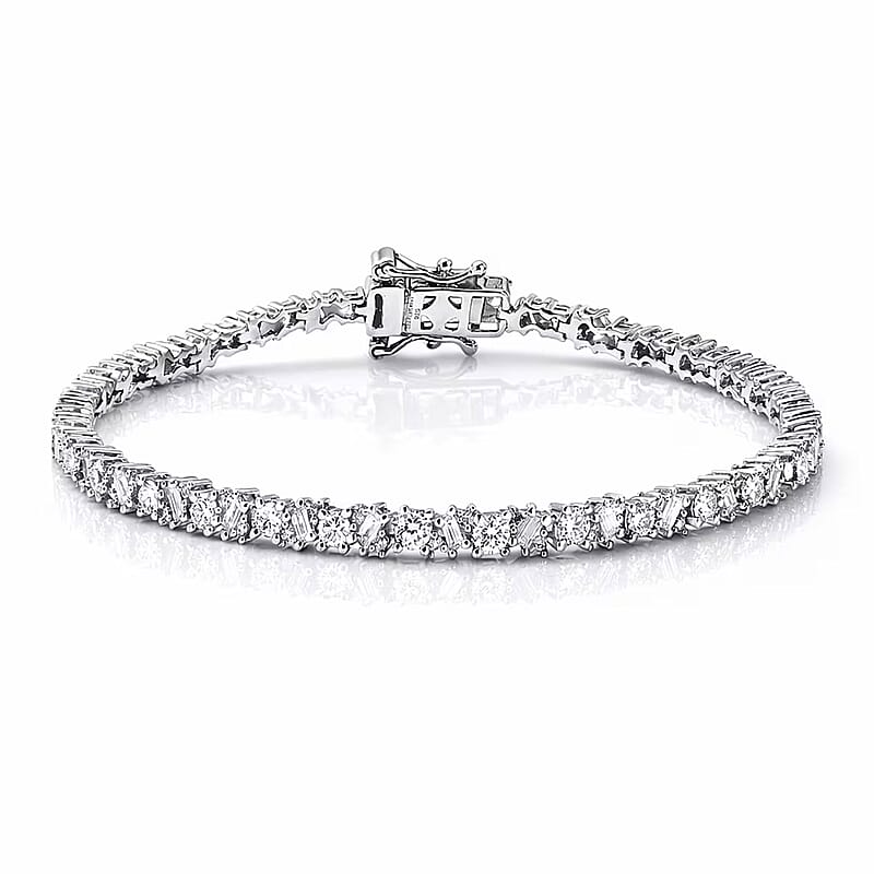 Luxuriant Lab Grown Diamond G-H SI 2.75 ctw Romanesque Line Bracelet in Rhodium Over Sterling Silver (8.00 In)