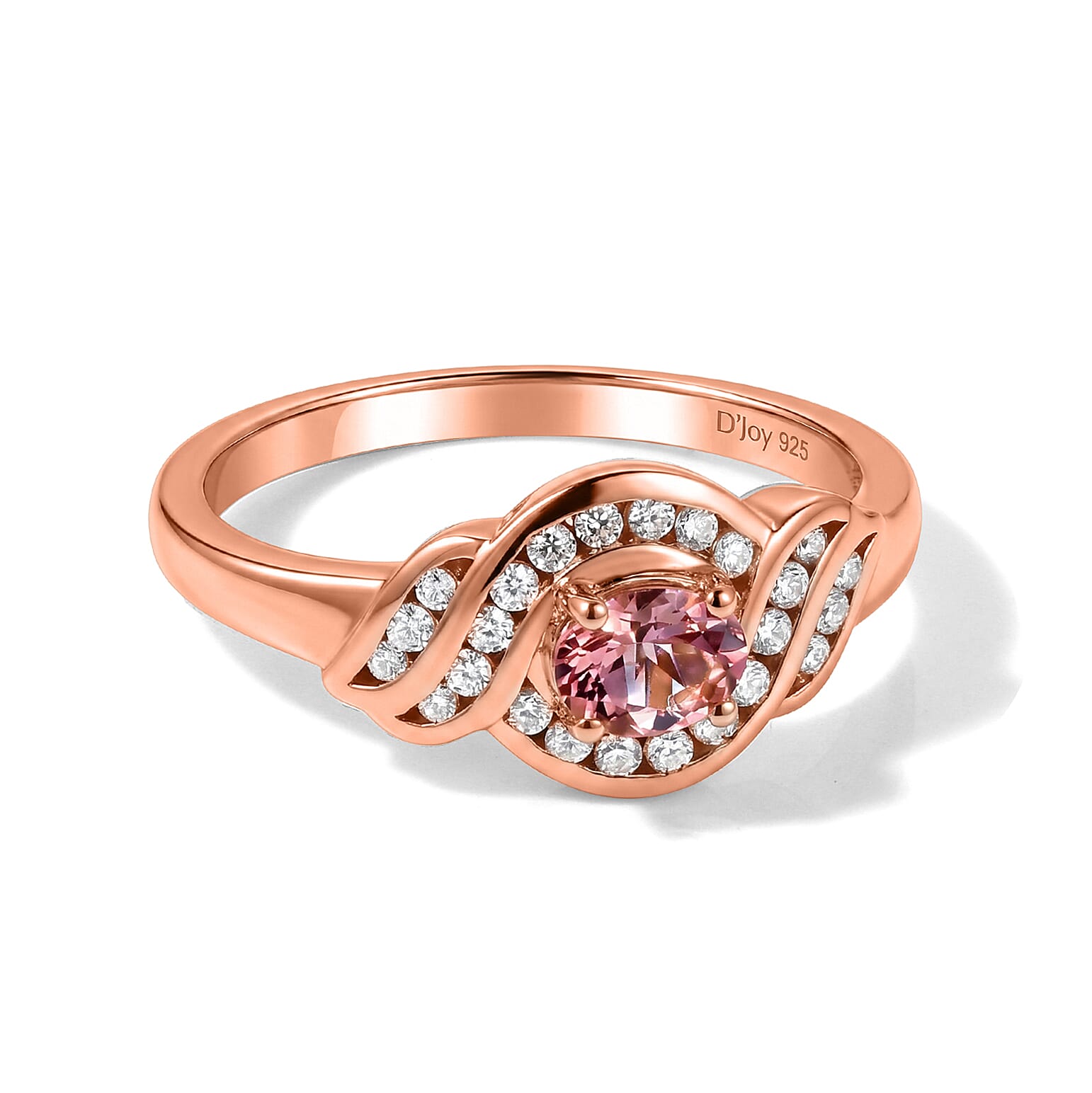 D'Joy Premium Blush Tourmaline and Moissanite 0.65 ctw Timeless Knot Ring in 18K Vermeil Rose Gold Over Sterling Silver (Size 10.0)