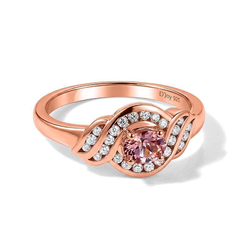 D'Joy Premium Blush Tourmaline and Moissanite 0.65 ctw Timeless Knot Ring in 18K Vermeil Rose Gold Over Sterling Silver (Size 10.0)