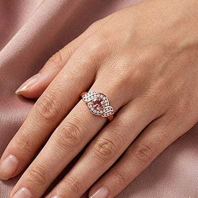D'Joy Premium Blush Tourmaline and Moissanite 0.65 ctw Timeless Knot Ring in 18K Vermeil Rose Gold Over Sterling Silver (Size 10.0)
