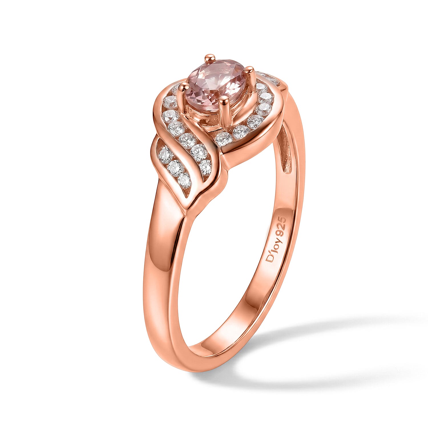 D'Joy Premium Blush Tourmaline and Moissanite 0.65 ctw Timeless Knot Ring in 18K Vermeil Rose Gold Over Sterling Silver (Size 10.0)
