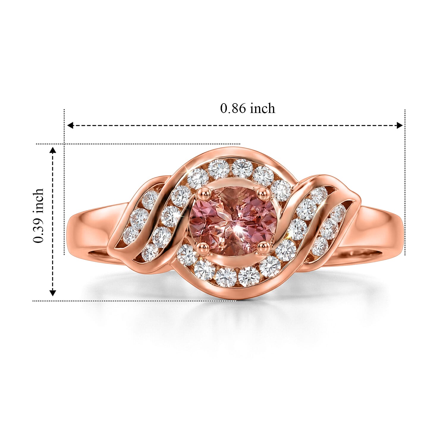 D'Joy Premium Blush Tourmaline and Moissanite 0.65 ctw Timeless Knot Ring in 18K Vermeil Rose Gold Over Sterling Silver (Size 10.0)