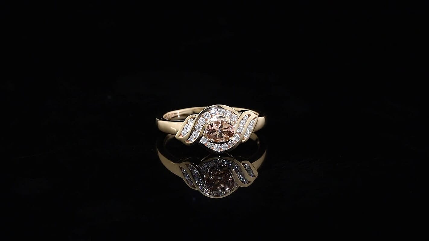 D'Joy Premium Blush Tourmaline, Moissanite Ring in 18K Vermeil RG Over Sterling Silver (Size 10.0) 0.65 ctw