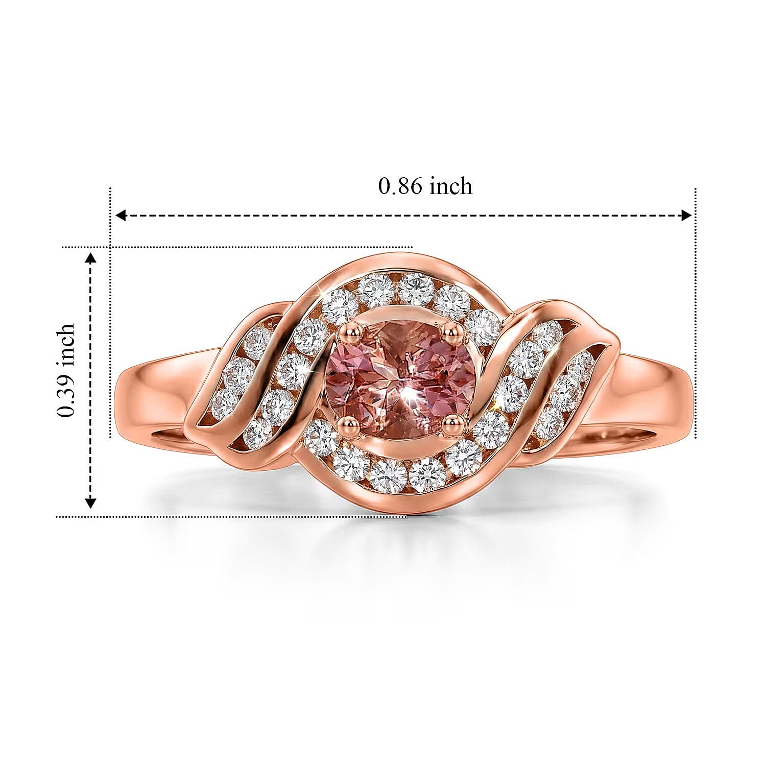 D'Joy Premium Blush Tourmaline and Moissanite 0.65 ctw Timeless Knot Ring in 18K Vermeil Rose Gold Over Sterling Silver (Size 6.0)